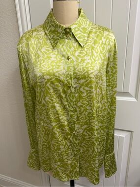 Vintage St. John Silk green white blouse sz 16